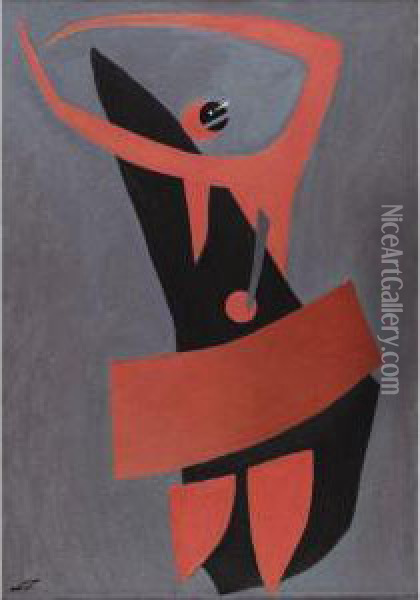 Dancer On Grey Ground Oil Painting - Lajos Tihanyi