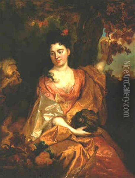 Portrait De Jeune Femme En Pomone Oil Painting - Nicolas de Largilliere