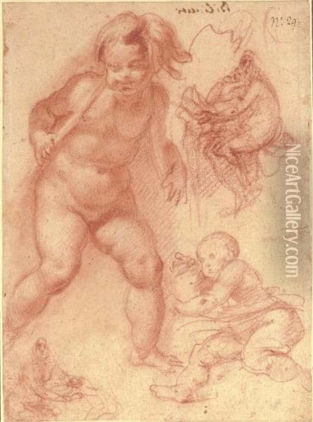 An Infant Looking Down To The Left, With Subsidiary Studies Of A Seated Infant And Two Studies Of A Seated Female Nude Oil Painting - Giovanni Biliverti