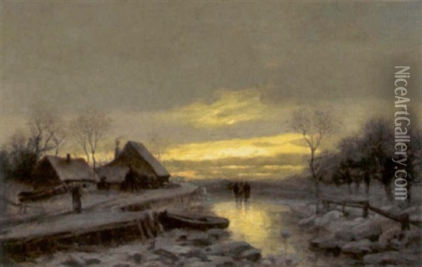 Winterlandschaft Bei Untergehender Sonne Oil Painting - Adolf Kaufmann