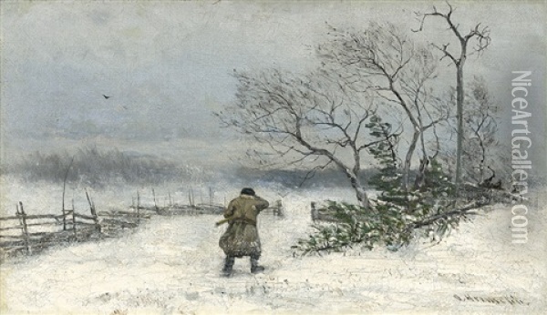Jager In Winterlandschaft Oil Painting - Olof Hermelin