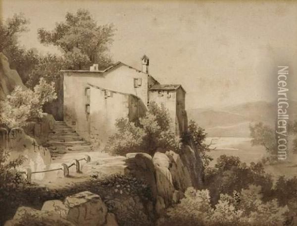 Bauernhaus In Der Nahe Von Sassenage Bei Grenoble. 1835 Oil Painting - Alexandre Calame
