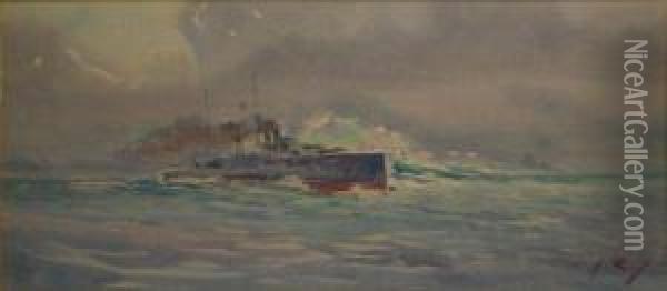 Le Navire De Guerre Oil Painting - Alphonse Rey