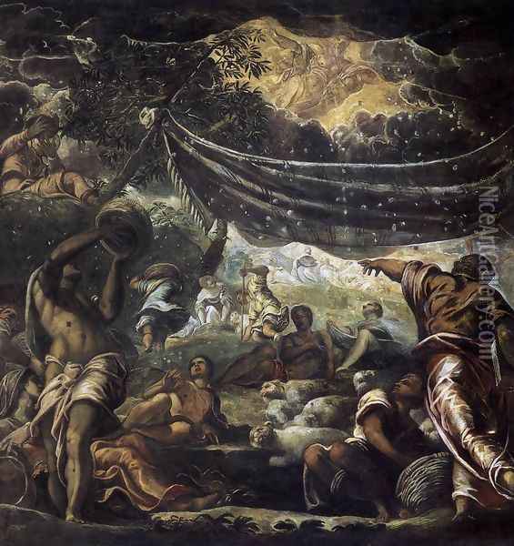 The Miracle of Manna 1577 Oil Painting - Jacopo Tintoretto (Robusti)