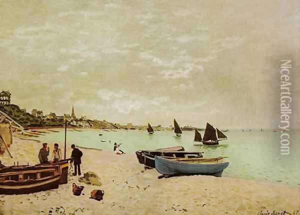 Beach at Sainte-Adresse Oil Painting - Claude Oscar Monet