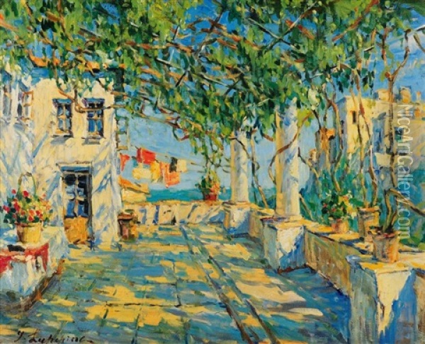 Sur La Terrasse Oil Painting - Georgi Alexandrovich Lapchine