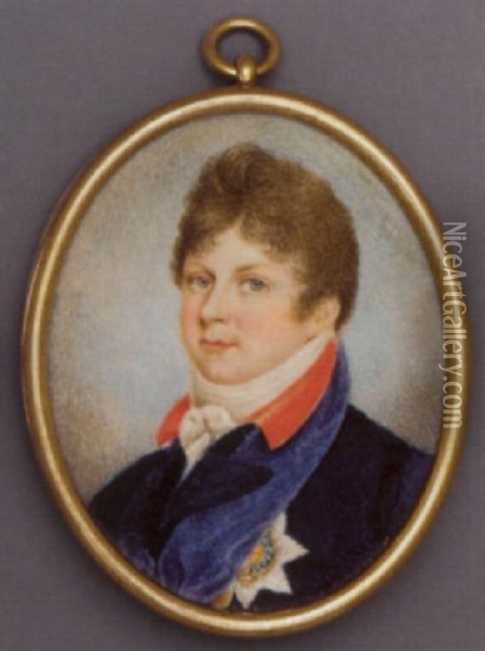 King George Iv When Prince Regent, In The Windsor Coat, White Cravat, Wearing The Breast-star And Sash Of The Order Of The Garter Oil Painting - Sampson Towgood Roch