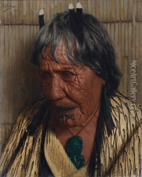 Te Aitu Te Irikau, An Arawa Chieftainess Oil Painting - Charles Frederick Goldie