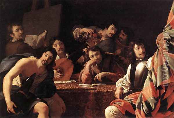 A Gathering of Friends 1640-42 Oil Painting - Eustache Le Sueur