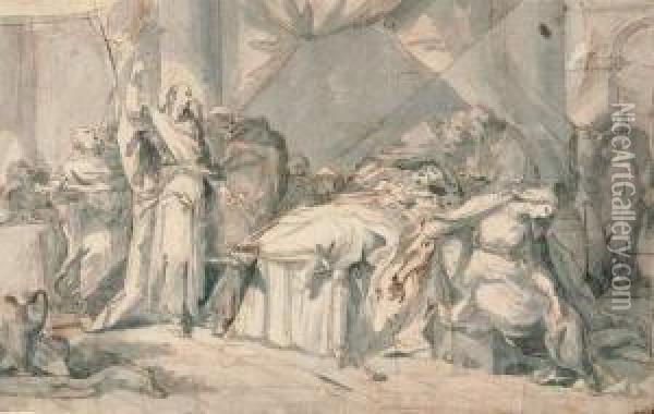 Der Tod Des Heiligen Joseph. Verso: Tobias Verlasst Seine Eltern. Oil Painting - Michel-Francois Dandre-Bardon