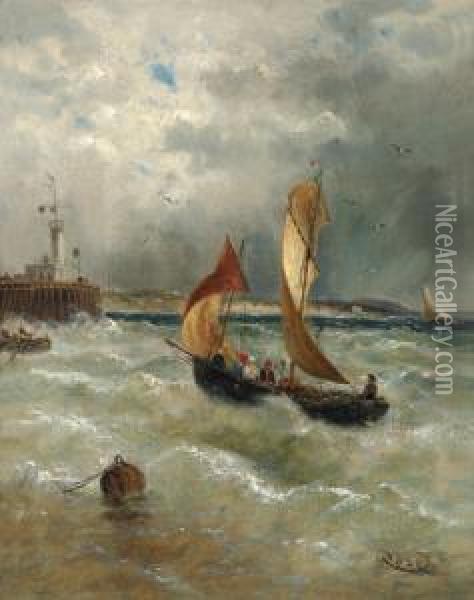 Aufziehendes Gewitteruber Einem Hafen Oil Painting - Karl Julius Rose