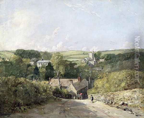 A View of Osmington Village with the Church and Vicarage, 1816 Oil Painting - John Constable