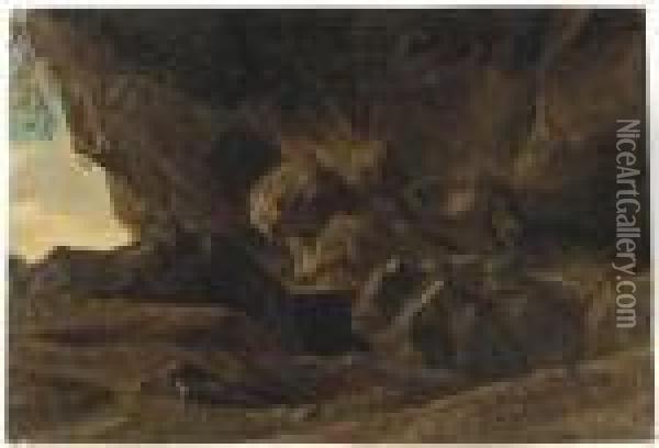 La Grotte De Vicovaro Oil Painting - Simon-Joseph-Alexandre-Clement Denis