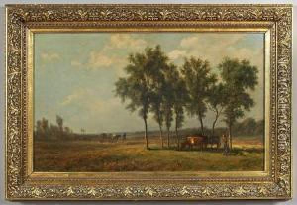 Depicting A Pastoral Landscape With Figures Oil Painting - Willem Jan Van Den Berghe