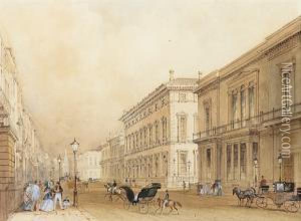 The British Museum; Pall Mall With The Reform Club To The Right Oil Painting - George Sidney Shepherd