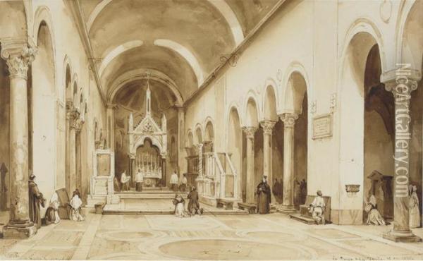 Interior Of The Church Of S. Maria In Cosmedin, Rome Oil Painting - Achille Vianelli