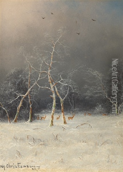 Winter Forest Oil Painting - Nils Hans Christiansen