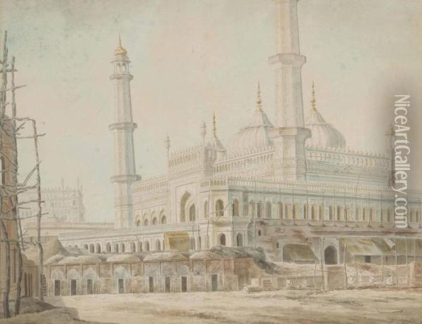 The Mosque Adjacent To The Imambara Of Nawab Asaf-ud-daulah Oil Painting - Thomas Longcroft