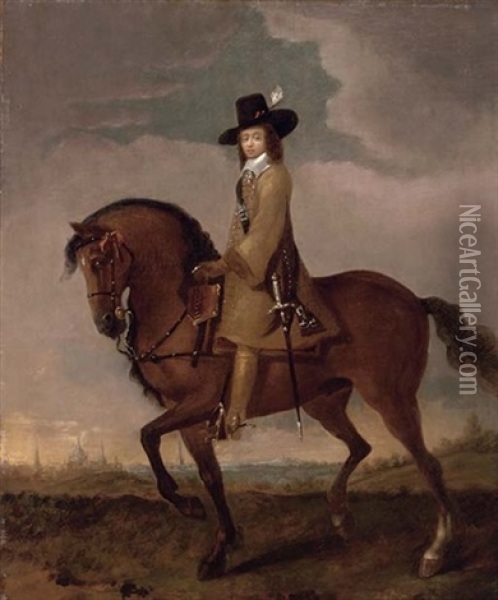 Equestrian Portrait Of James Scott, 1st Duke Of Monmouth And Buccleuch In A Landscape, Oxford Beyond Oil Painting - Adam Frans van der Meulen