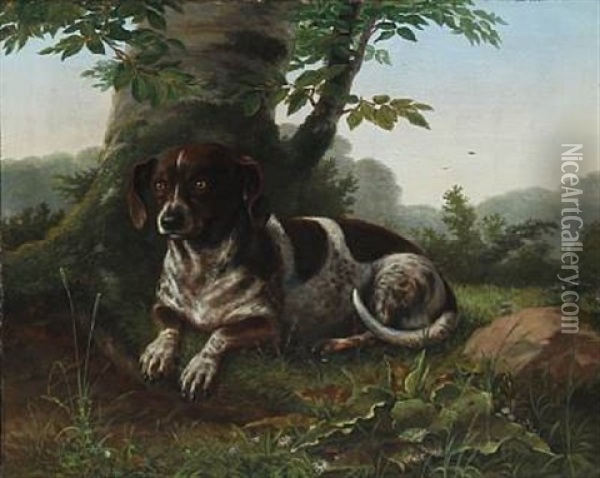 A Hunting Dog Oil Painting - N. A. Luetzen