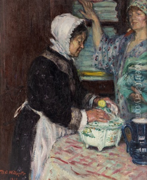 Woman Preparing Supper Oil Painting - David Osipovich Widhopff