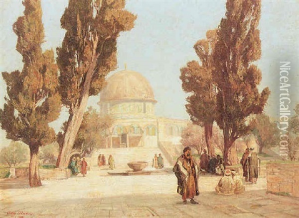View Of The Omar Mosque, Jerusalem Oil Painting - Georg Macco