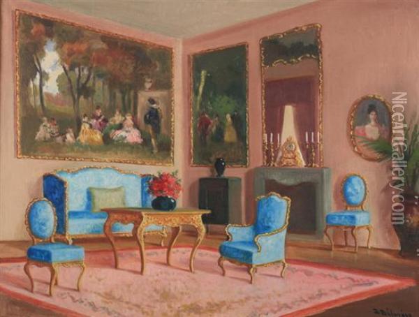 The Salon Oil Painting - Istvan Burchard-Belavary