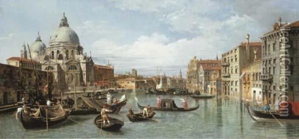 The Entrance To The Grand Canal, Venice, With The Church Of Santamaria Della Salute Oil Painting - (Giovanni Antonio Canal) Canaletto