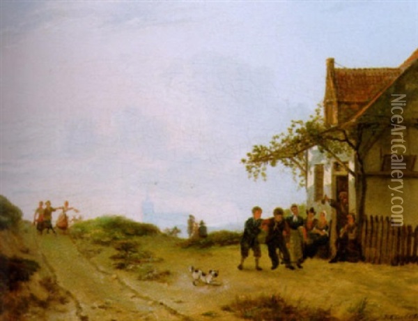 Feiernde Bauern An Einem Wirsthaus Vor Scheveningen Oil Painting - Hendrik Gerrit ten Cate