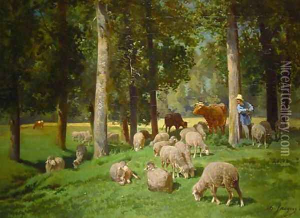 Landscape with Sheep Oil Painting - Charles Emile Jacque