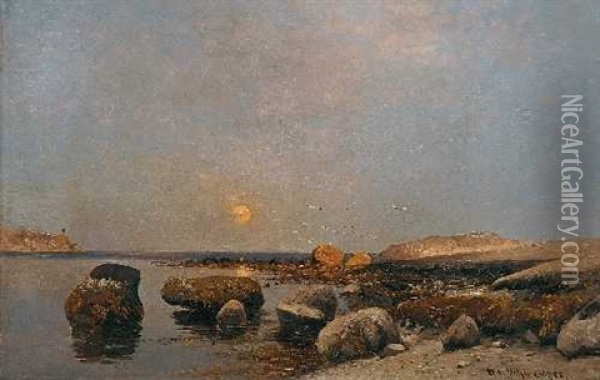 Kustenlandschaft Mit Untergehender Sonne Oil Painting - Adolf Gustav Schweitzer