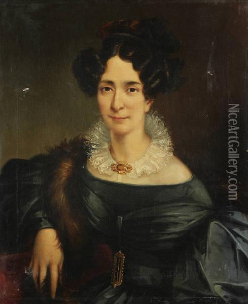 Portret Van Een Dame Met Kanten Kraag Oil Painting - Jenny Le Sbroussart