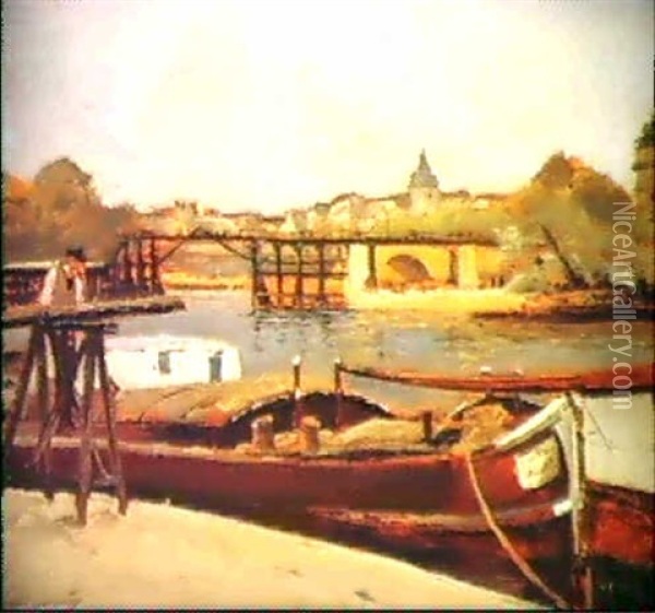Bord De Seine A Paris Oil Painting - Paul Lecomte
