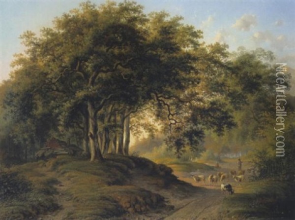 Schafer In Waldlandschaft Oil Painting - Bernardus Gerardus Ten Berge