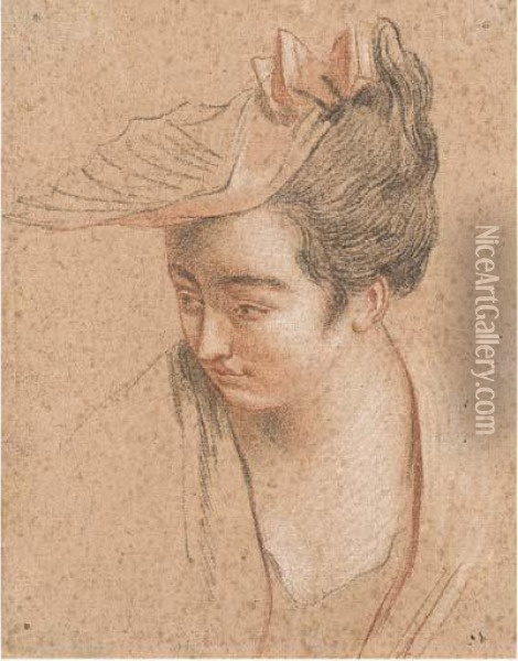 Portrait De Femme Au Chapeau Oil Painting - Watteau, Jean Antoine