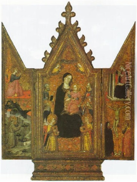 The Madonna And Child Enthroned With Four Saints And Angels Oil Painting - Tommaso del Mazza (Master of Santa Verdiana)