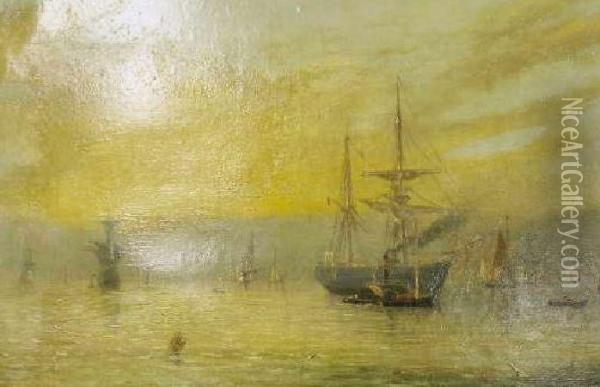Shipping Scene Oil Painting - William Adolphu Knell
