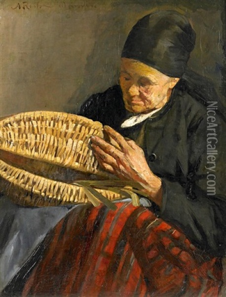 Korbflechterin Oil Painting - August Roeseler
