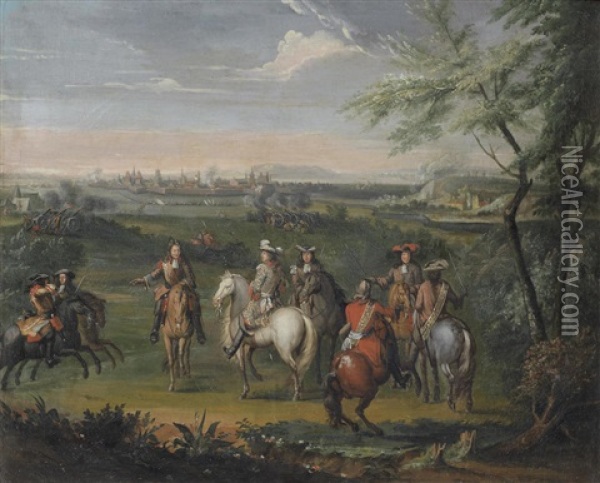 King Louis Xiv Before Maastricht; And A View Of Luxembourg Near The Mansfield Baths (2) Oil Painting - Adam Frans van der Meulen
