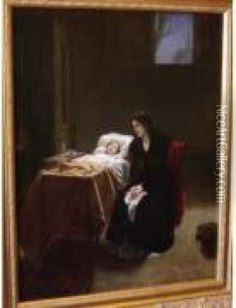 Mere Et Son Enfant Oil Painting - L. Charles Auguste Couder