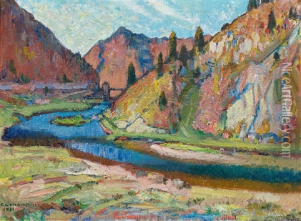 Pont De La Rasse, Doubs Oil Painting - Charles L'Eplattenier