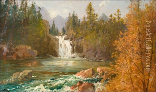 Red Eagle Falls On Red Eagle Creek Oil Painting - John Fery