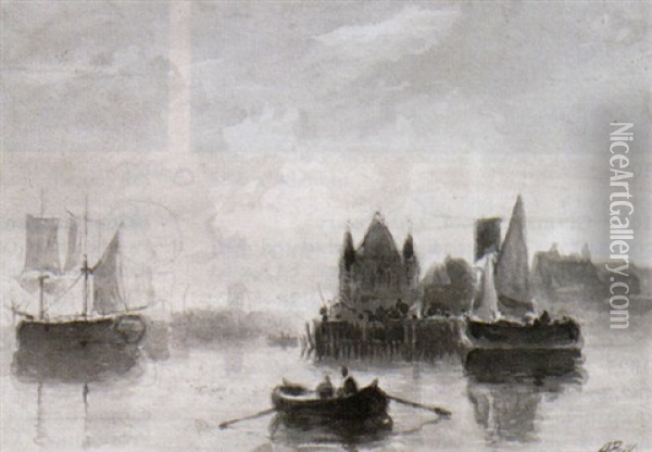 Boats In A Harbour Oil Painting - Albertus Van Beest