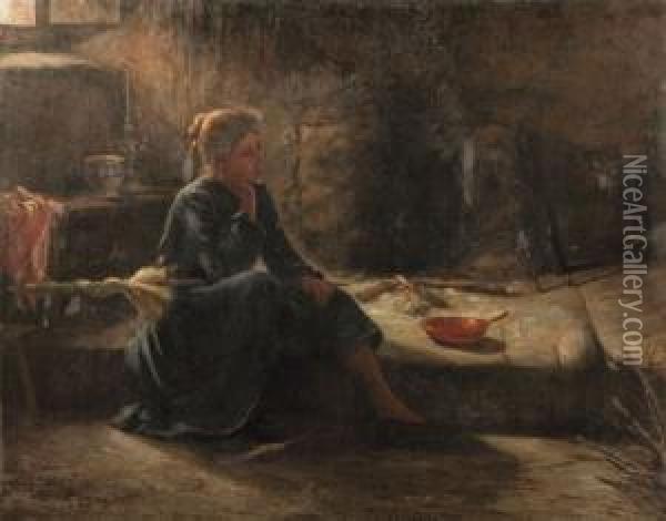 Pensierosa - 1910 Oil Painting - Cesare Scaglia