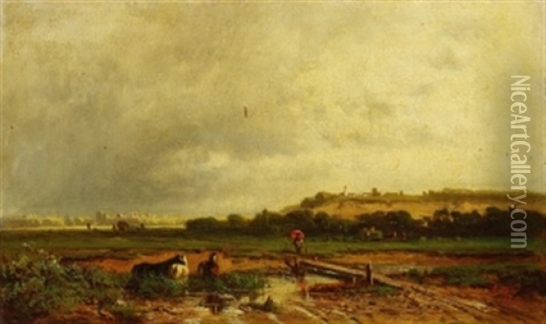 Motiv Aus Der Nahe Von Munchen - Regenstimmung Oil Painting - Adolf Heinrich Lier