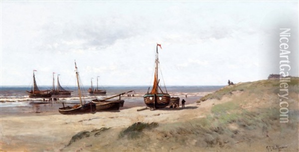 Bomschuiten Op Het Strand Oil Painting - George Johannes (Jan) Hoffmann