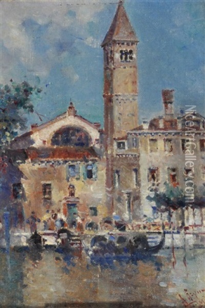 Campanile A Venezia Oil Painting - Antonio Maria de Reyna Manescau