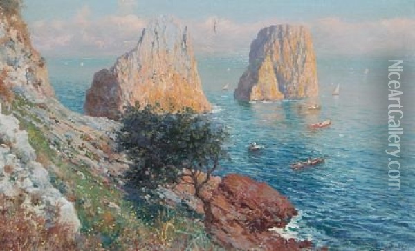 View Of The Faraglioni, Capri Oil Painting - Bernardo Hay