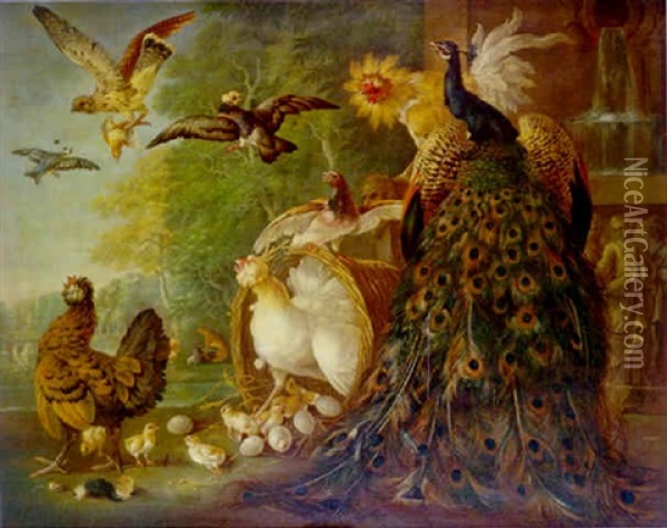 Aves En Un Parque Con Una Fuente Oil Painting - Pieter Casteels III