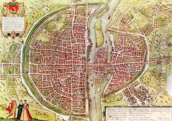 Map of Paris from 'Civitates orbis terrarrum' Oil Painting - Georg and Hogenberg, Franz Braun